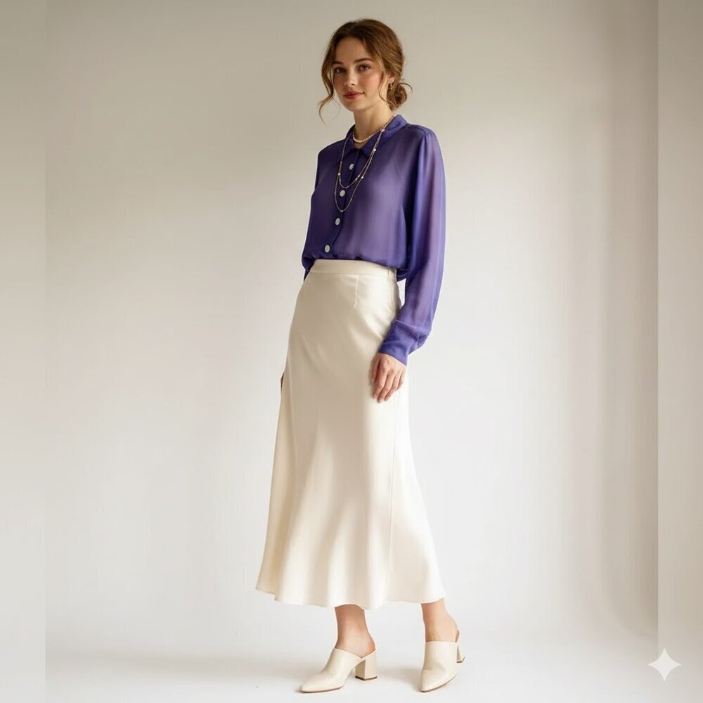 DEADSTOCK APRIL CORNELL Rayon Sheer Button Down Shirt in Purple Large